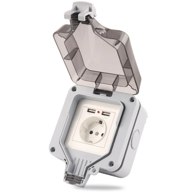 Outdoor Usb Power Outlet - IP66 Standar EU Gaya Jerman Tahan