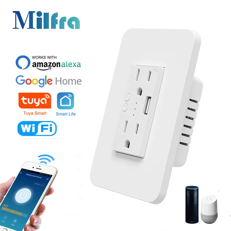 Outdoor Power Outlet Wifi - Milfra soket pintar Wifi dinding ganda,